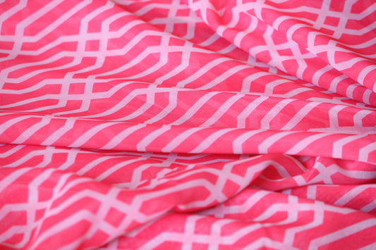 1 yard-strawberry red geometric print chiffon fabric by the yard-deltic print sheer chiffon fabric-soft semi sheer fabric