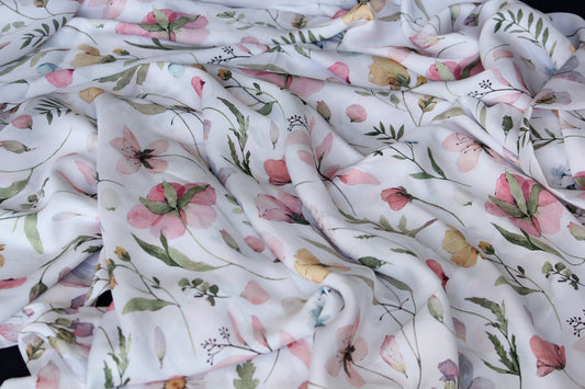 Off white satin charmeuse with beautiful watercolor floral print