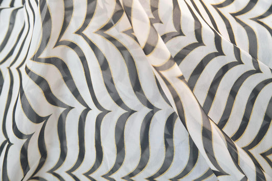 1 yard-Black and white chevron organza fabric by the yard-stunning scallop chevron zebra print -stripe fabric-print pink roses-sheer fabric