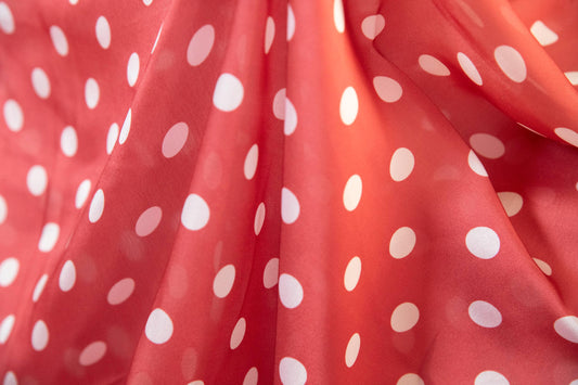 1 yard-polka dot rust red organza fabric by the yard-stunning classic polka dot print -70s fabric-print organza sheer fabric