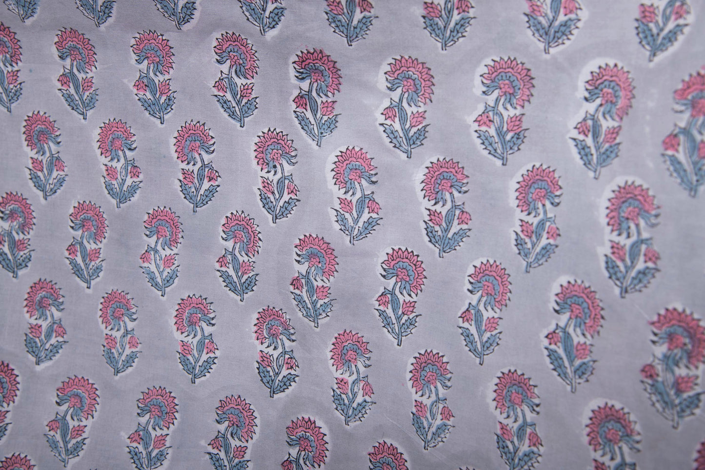 1 yard-Dove grey with peach floral motif hand block printed cotton fabric-dress fabric/quilting/decor/hair accessories fabric