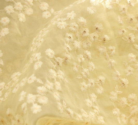 Half yard- Ivory organza embroidery fabric-Indian embellished fabric- bridal fabric-cream and sequin tiny floral embroidery fabric