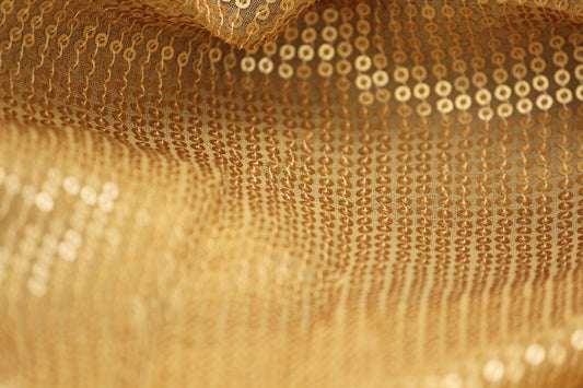 1 yard-Gold sequin fabric by the yard-Glamorous sequin chiffon fabric-floral fabric-bridal fabric-party fabric-sheer fabric