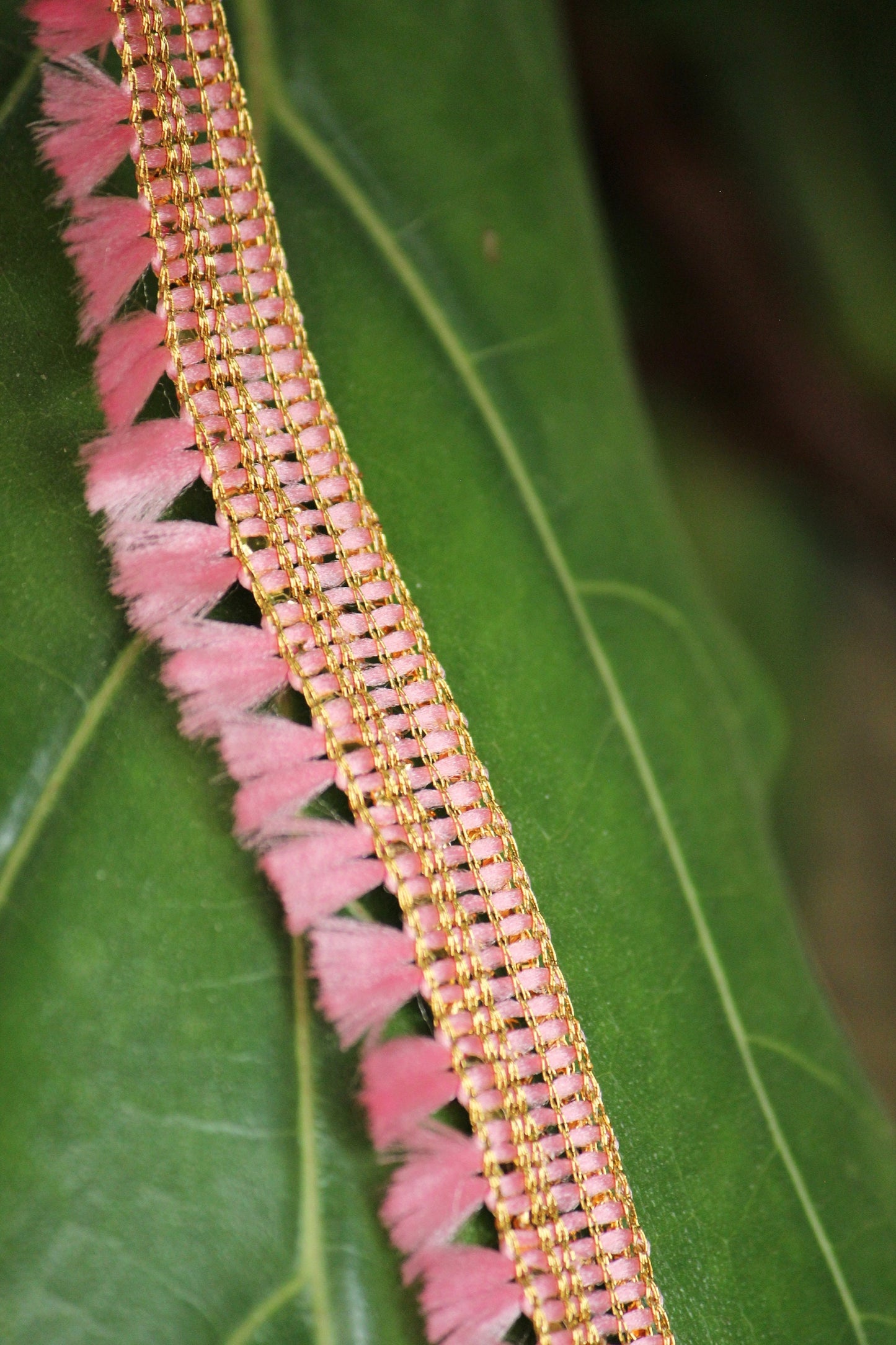 Ribbon by the yard- tassel ribbon in candy pink-woven Indian embroidery ribbon-holiday ribbon- gift wrap- wedding ribbon