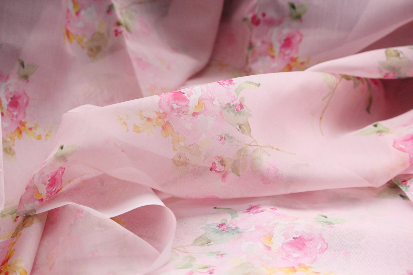 1 yard-Baby pink organza fabric by the yard-Bright watercolor look floral printed organza fabric-floral fabric-print Red roses-sheer fabric