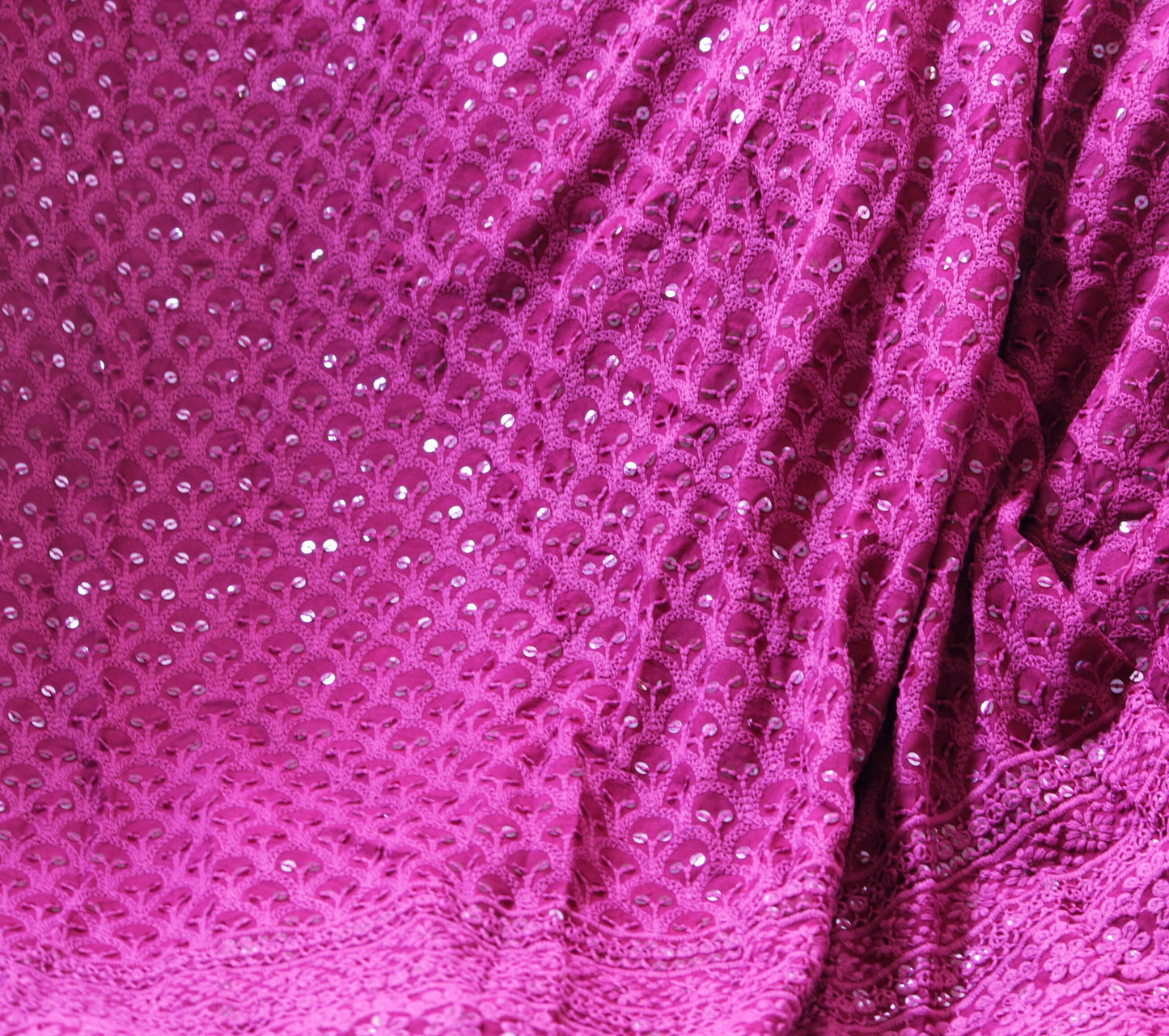 Half yard- Eggplant embroidery fabric with of intricate details -sequin embroidery on flow fabric fabric-Indian embroidery
