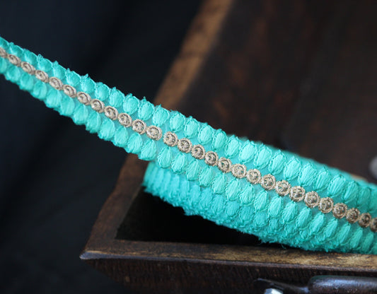 Ribbon by the yard- Aqua teal green embroidery ribbon-woven Indian embroidery ribbon-bouquet ribbon- gift wrap- wedding ribbon