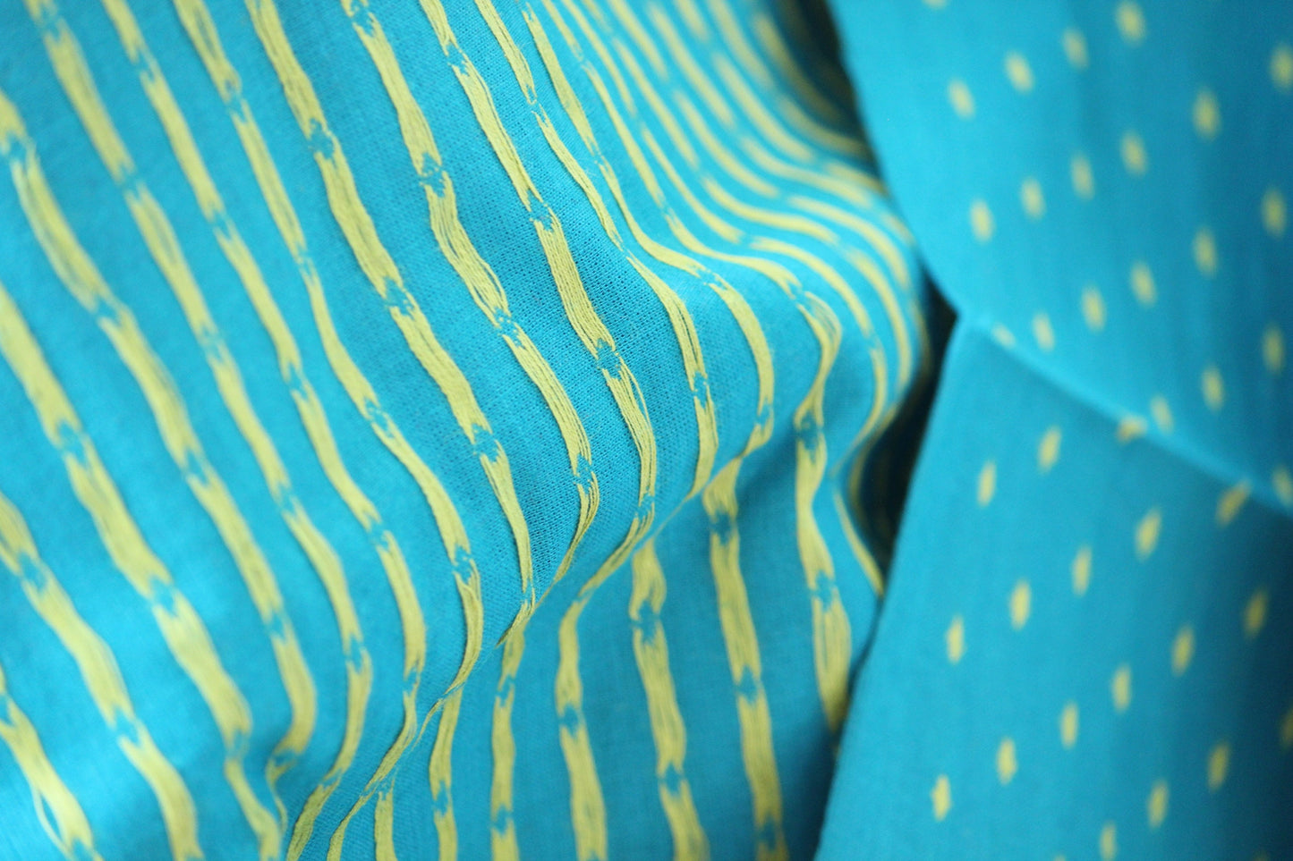 One yard-Blue with yellow dot woven dobby fabric-geometric dot blue yellow fabric-double sided woven pattern fabric-dot cotton