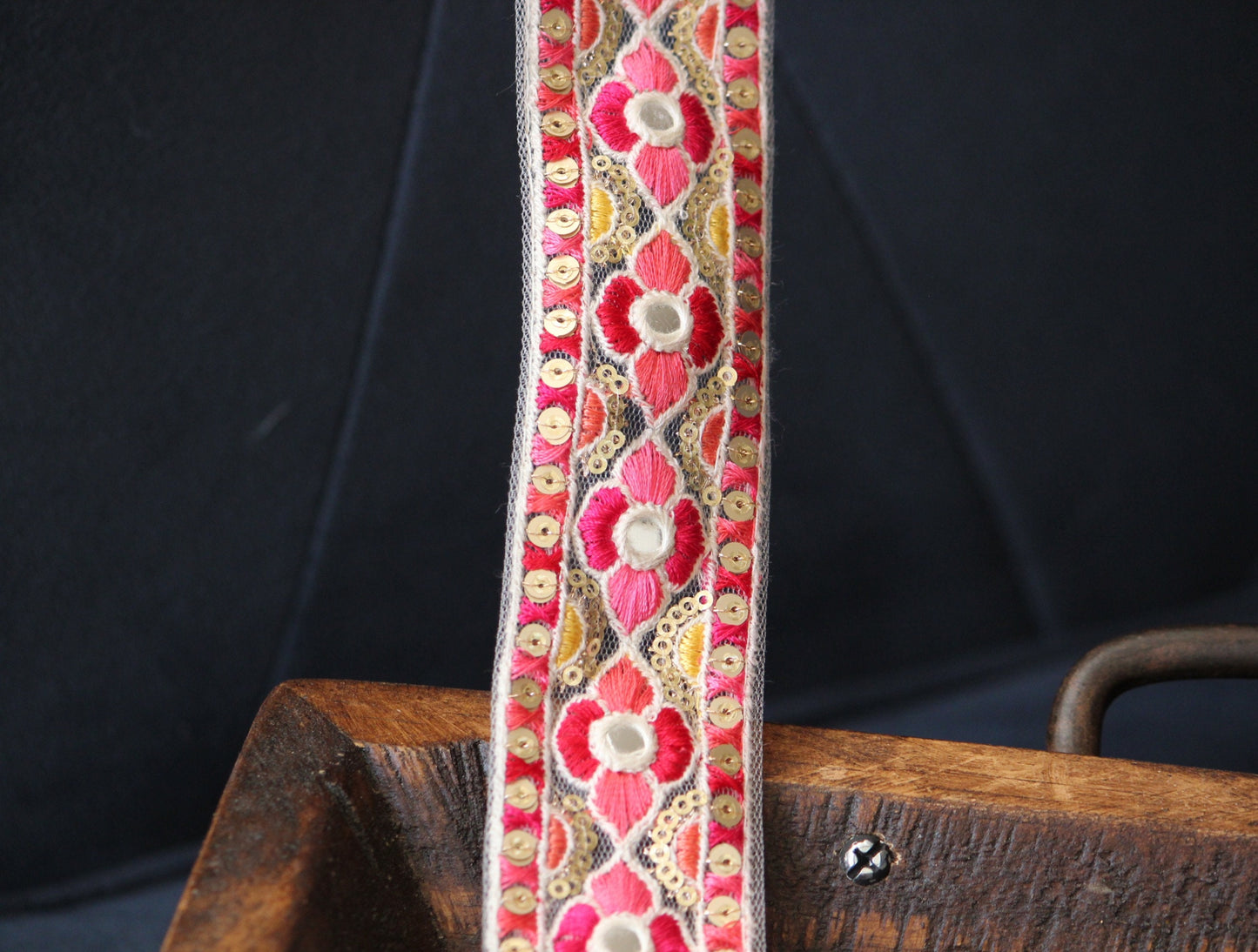 Ribbon by the yard- Red pink ribbon with Indian embroidery-red pink yellow-holiday ribbon- gift wrap- wedding ribbon