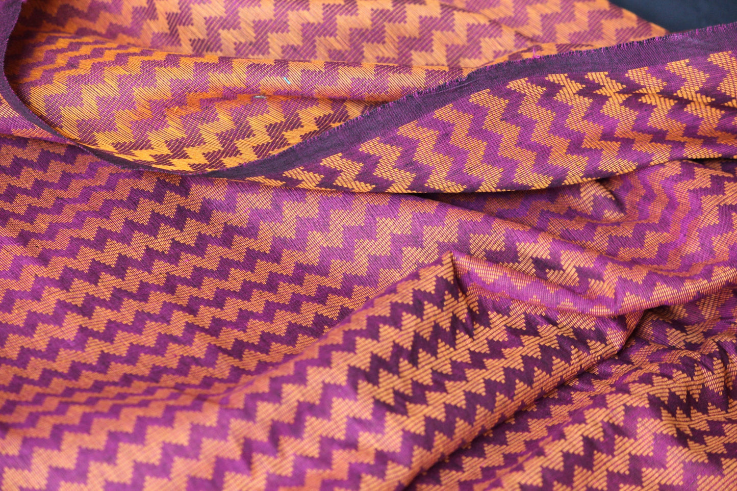One yard-Purple and yellow chevron cotton Dobby fabric-bright chevron zigzag fabric-geometric-double sided woven pattern fabric.