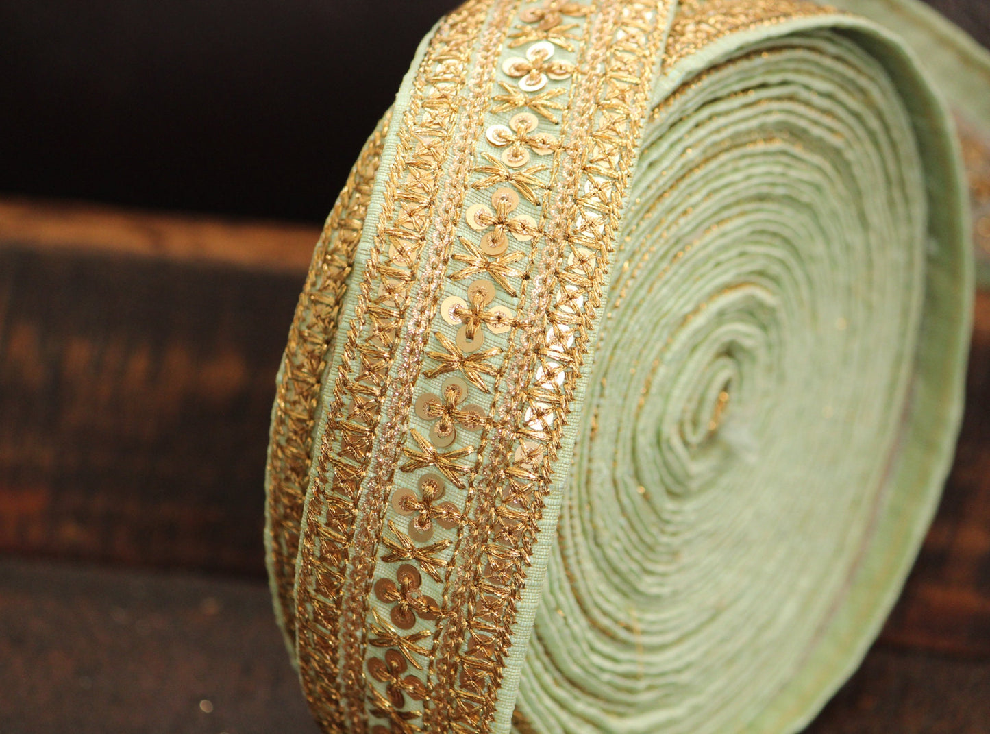 1 yard- mint green pastel embroidery ribbon-woven Indian embroidery ribbon-bouquet ribbon-mint green wedding- gift wrap- wedding ribbon