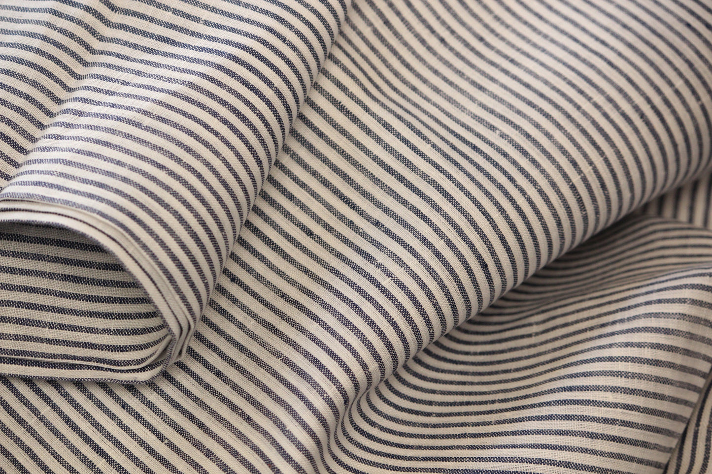 1 yard-Linen ticking stripe fabric-Navy Blue and off-white stripe fabric-classic pin stripe linen-plant based sustainable fabric