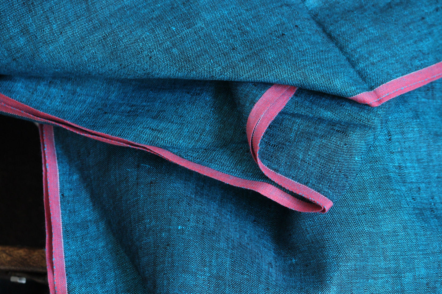 1 yard-Teal blue linen natural plant based fabric- Teal blue and black warp and weft -Gorgeous natural linen fabric-aqua blue linen