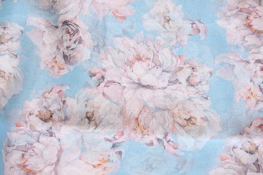 1 yard-organza fabric by the yard-Gorgeous watercolor look roses printed organza fabric-floral fabric-print pink roses-sheer fabric