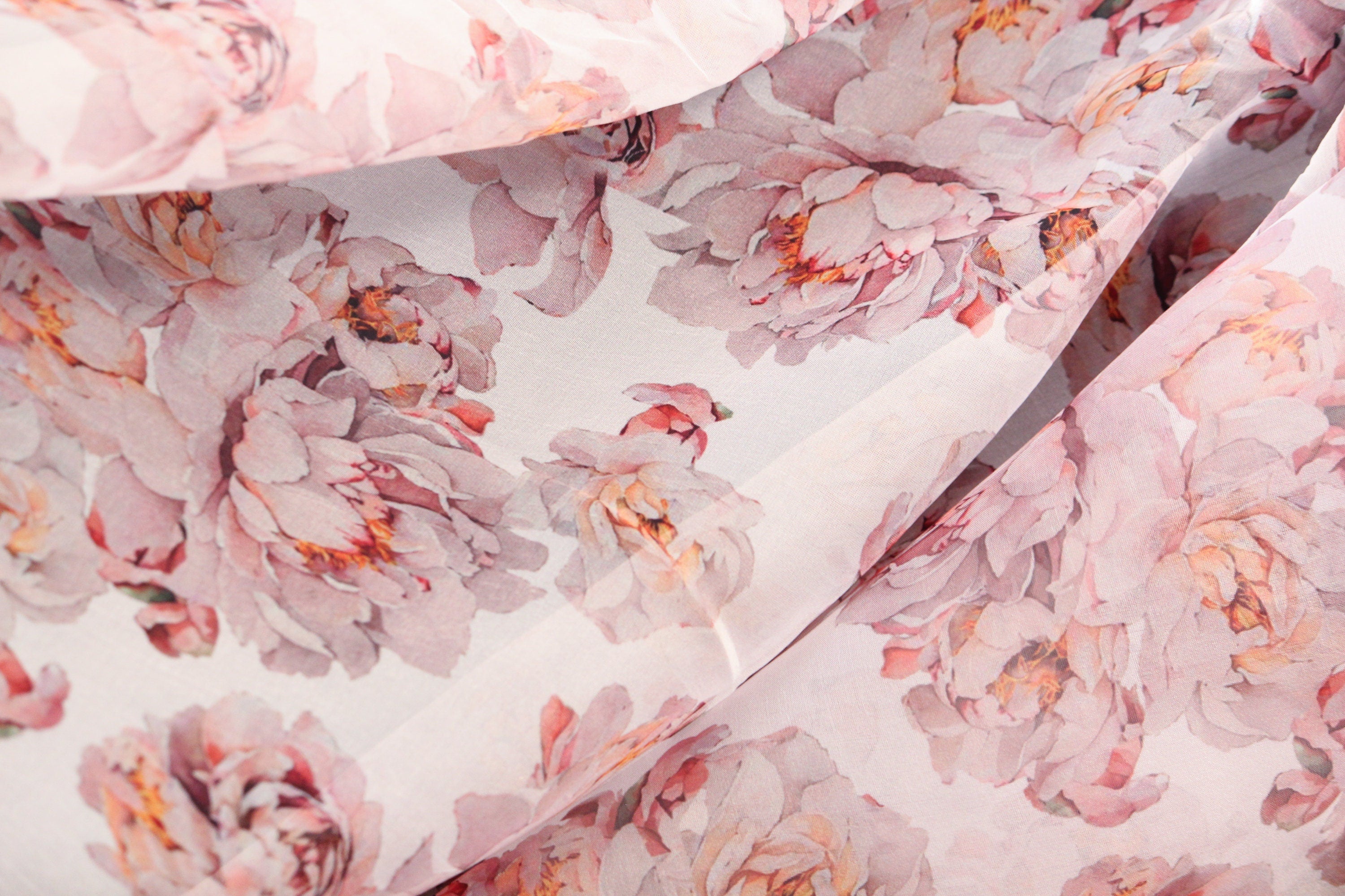 110” Width Impressional Peony Floral Print Organza Fabric by The