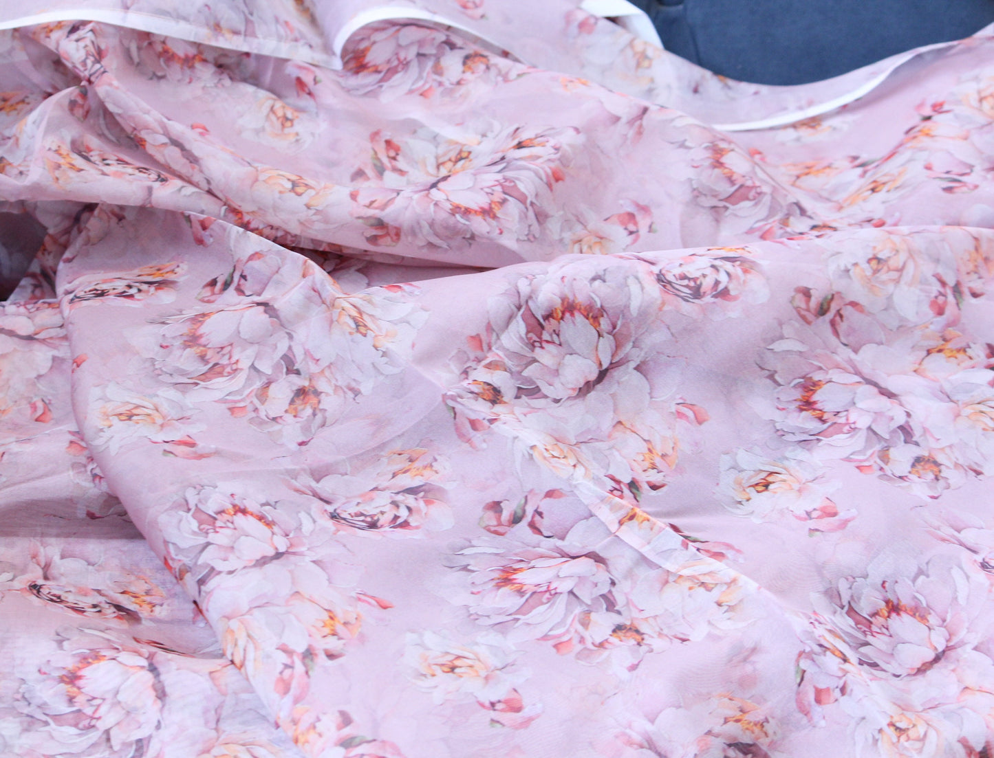 1 yard-Blush pink organza fabric by the yard-Gorgeous watercolor look roses printed organza -floral fabric-print pink roses-sheer fabric