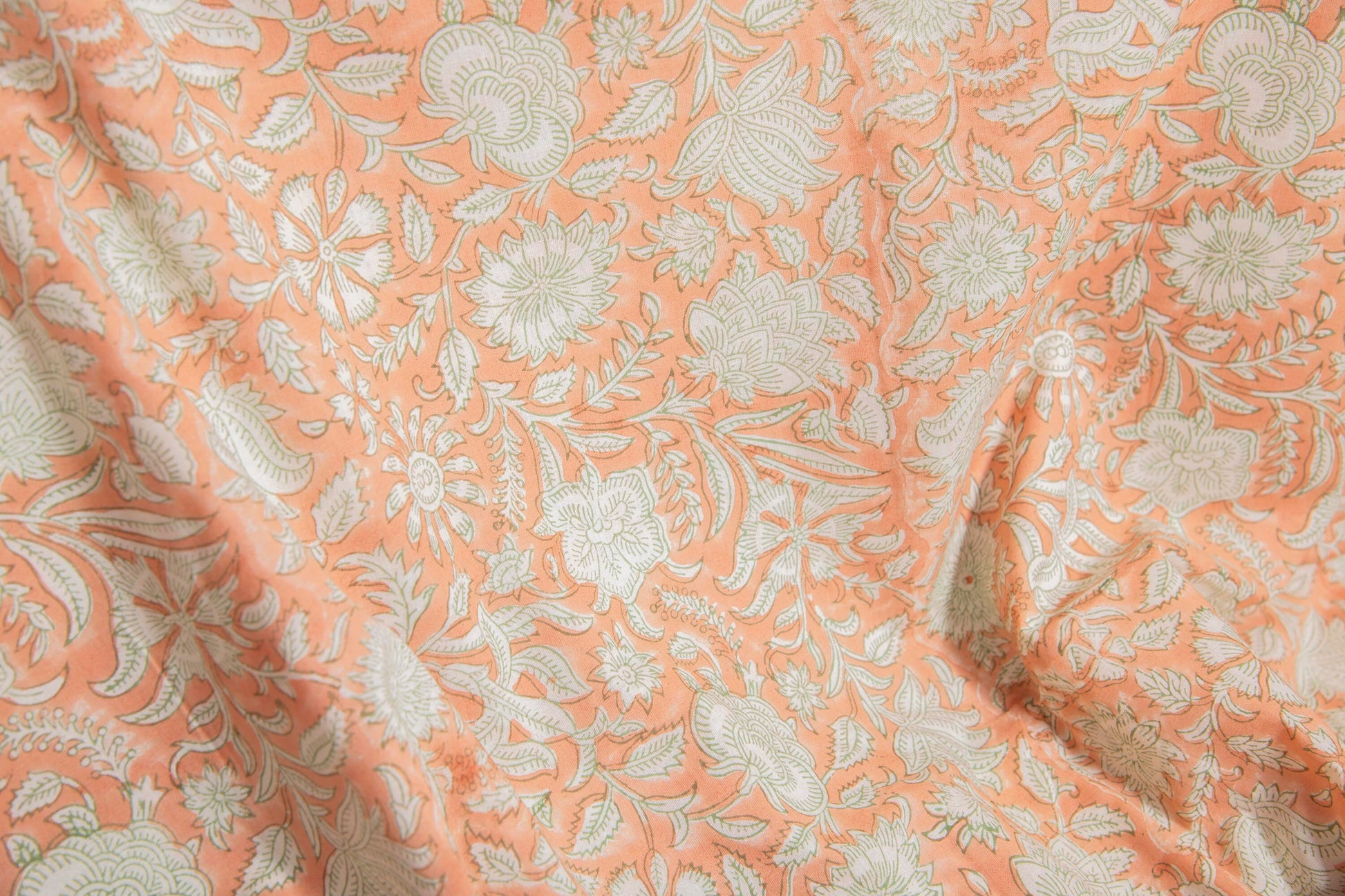 1 yard-Pale peach orange monotone floral motif hand block printed cotton fabric-tote bag /girls dress fabric/quilting/decor/women's dress