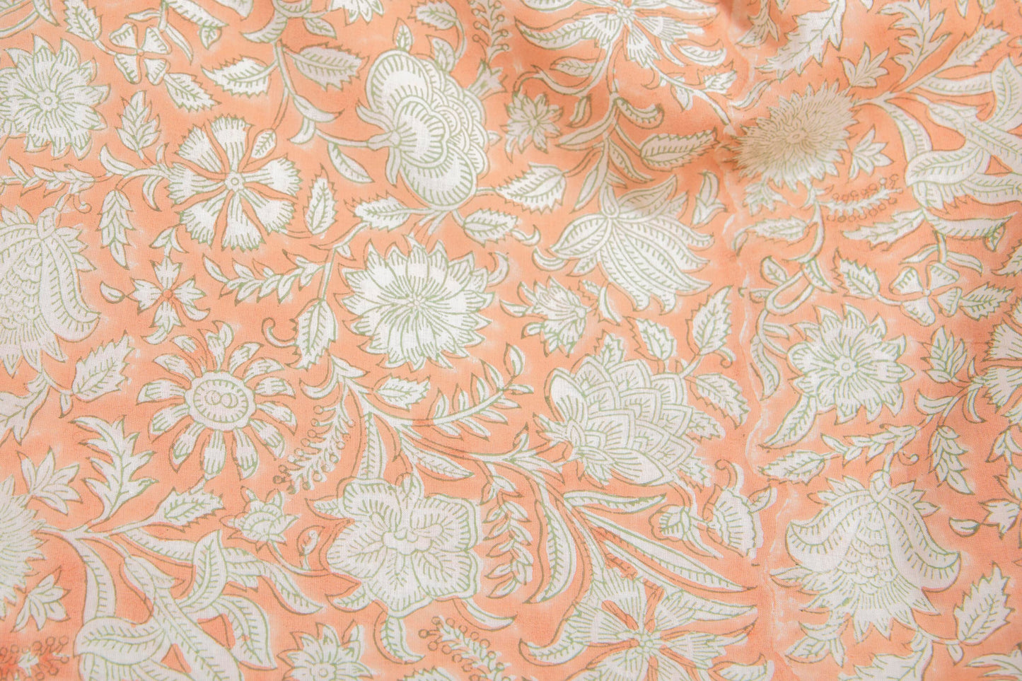 1 yard-Pale peach orange monotone floral motif hand block printed cotton fabric-tote bag /girls dress fabric/quilting/decor/women's dress