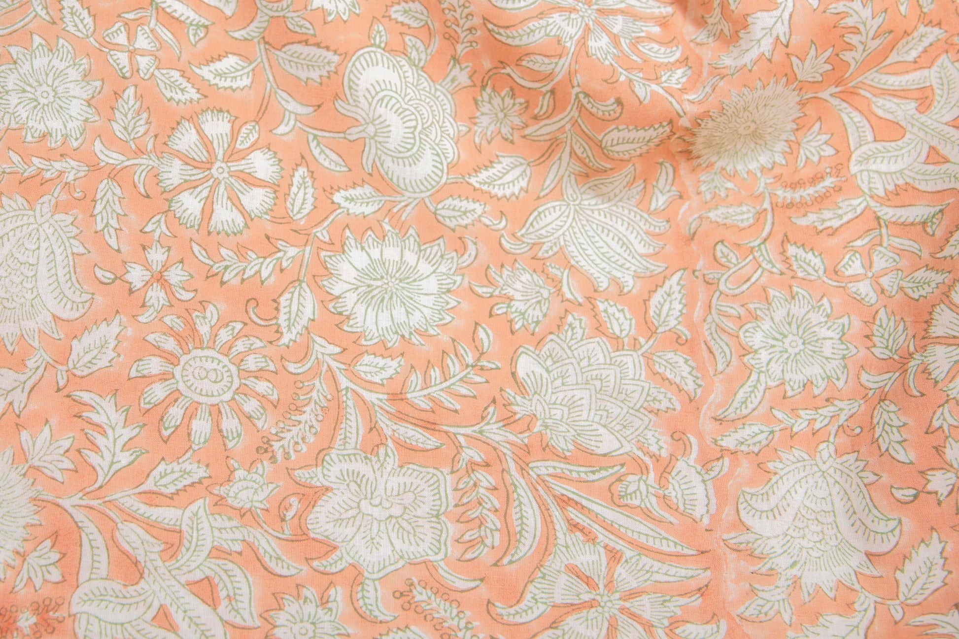 1 yard-Pale peach orange monotone floral motif hand block printed cotton fabric-tote bag /girls dress fabric/quilting/decor/women's dress