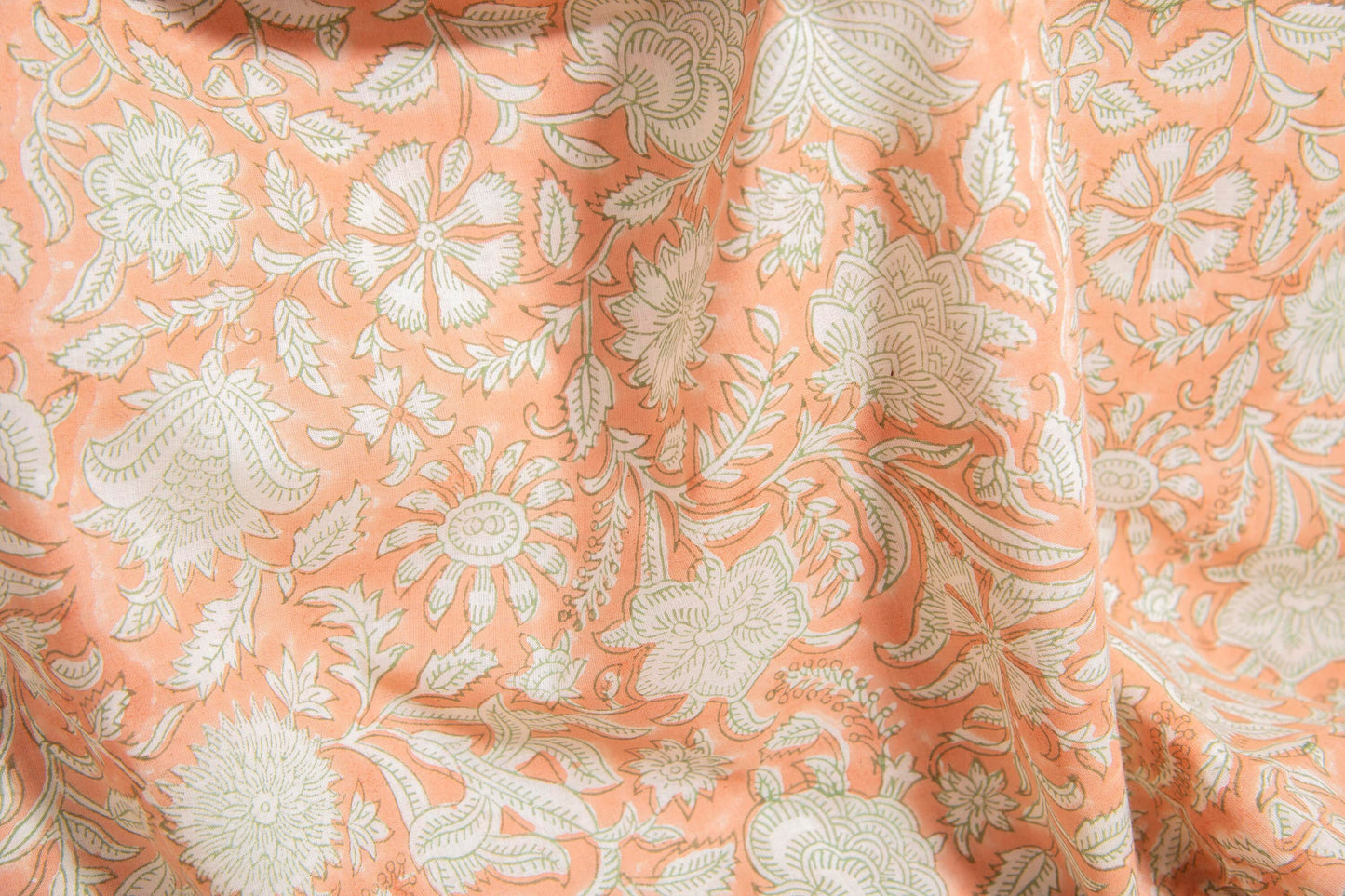 1 yard-Pale peach orange monotone floral motif hand block printed cotton fabric-tote bag /girls dress fabric/quilting/decor/women's dress