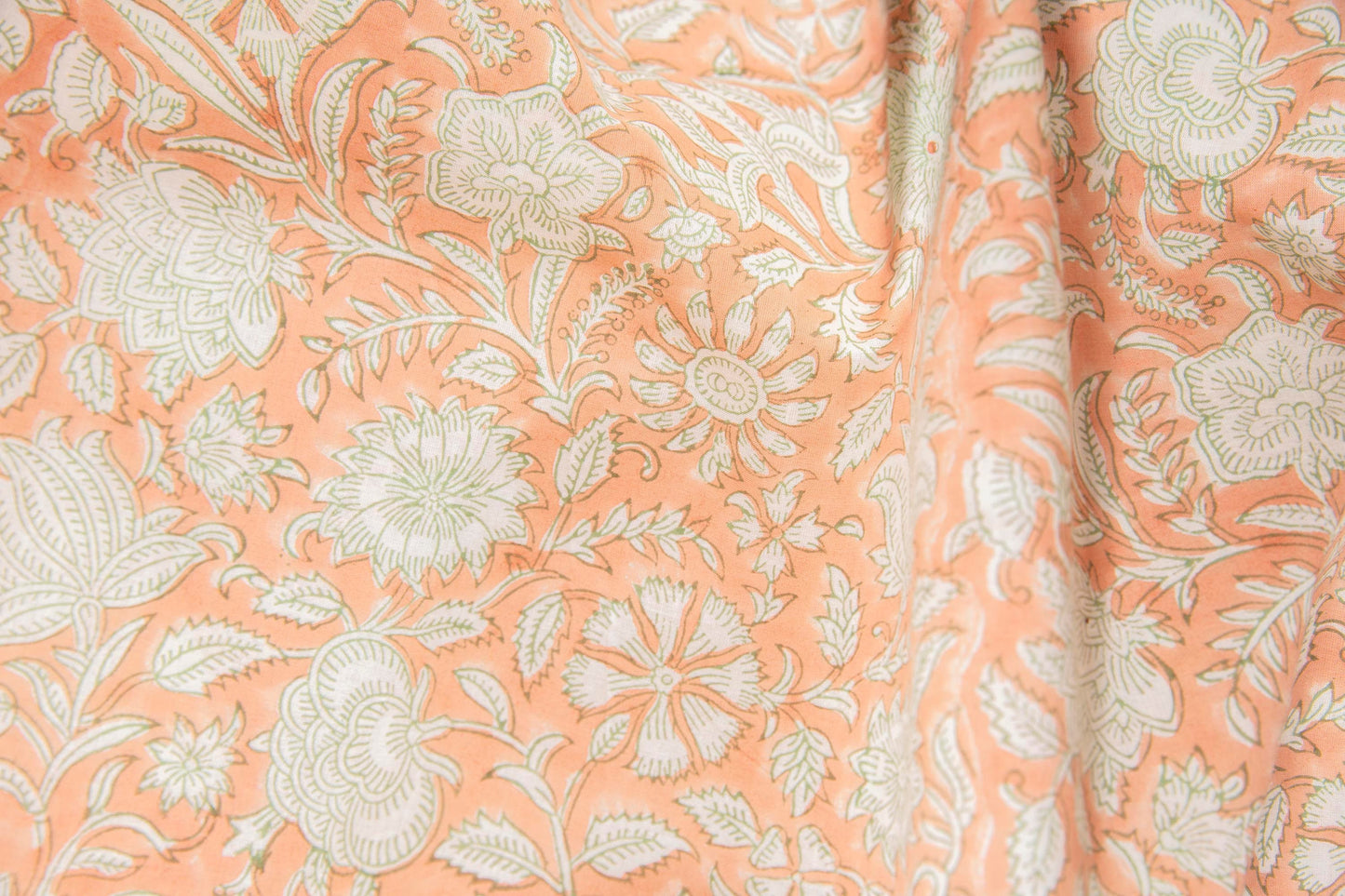 1 yard-Pale peach orange monotone floral motif hand block printed cotton fabric-tote bag /girls dress fabric/quilting/decor/women's dress