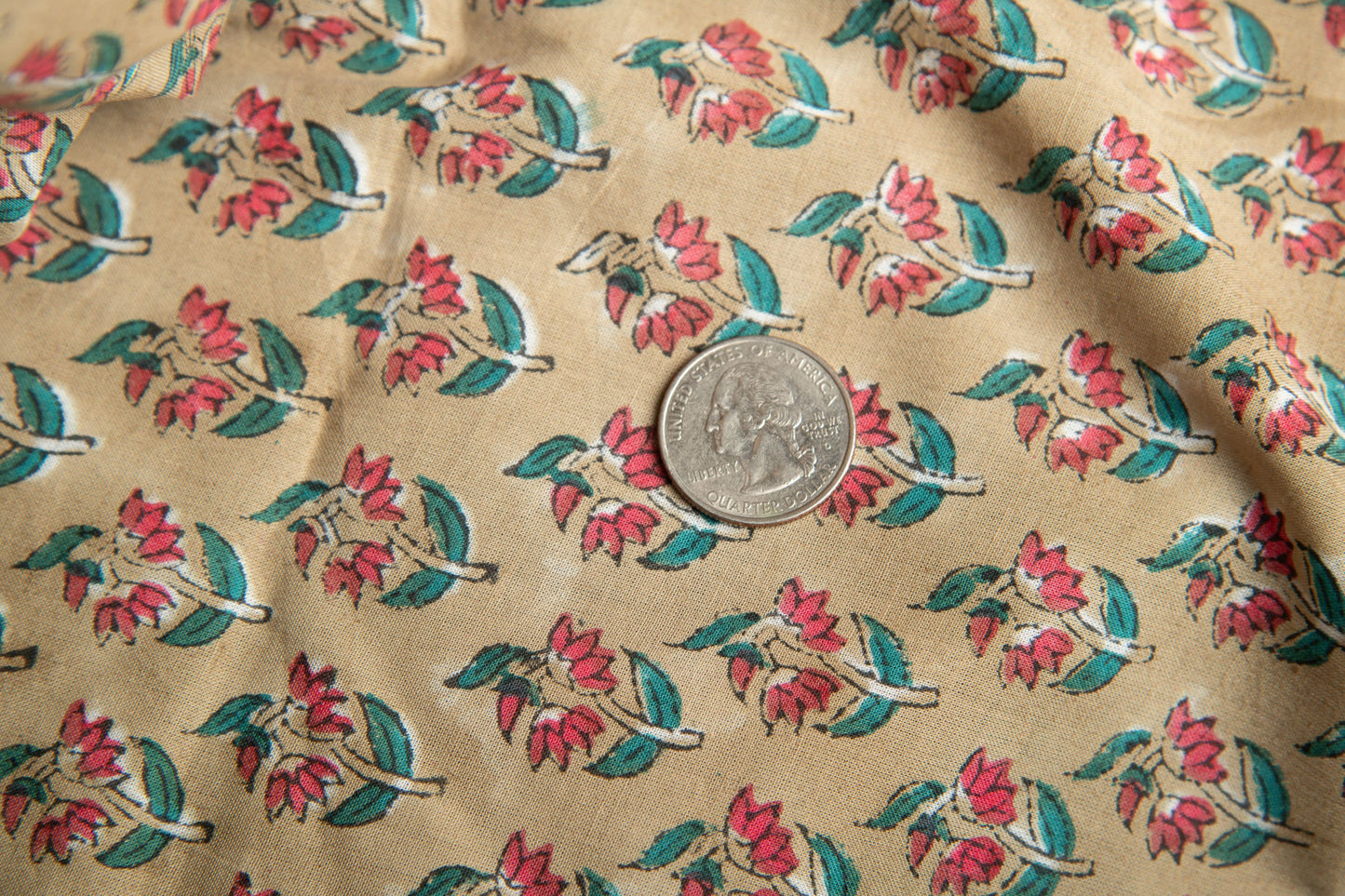 1 yard-Ditsy pink red floral teal leaf hand block printed cotton fabric-tote bag fabric/girls dress fabric/quilting/decor/women's dress