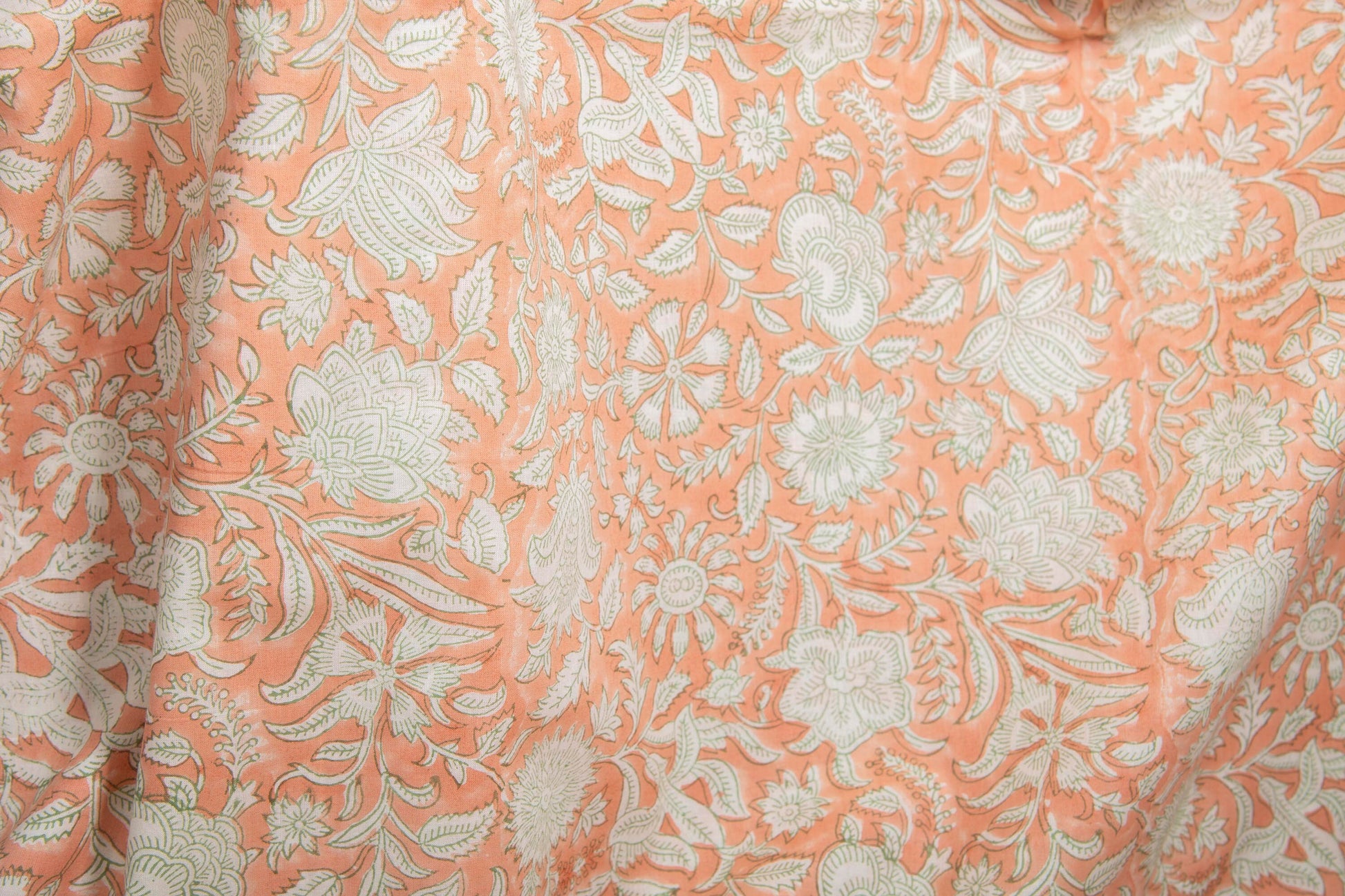 1 yard-Pale peach orange monotone floral motif hand block printed cotton fabric-tote bag /girls dress fabric/quilting/decor/women's dress