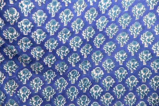 1 yard-Indigo blue with monotone flower motifs hand block printed cotton fabric-dress fabric/quilting/decor/hair accessories fabric