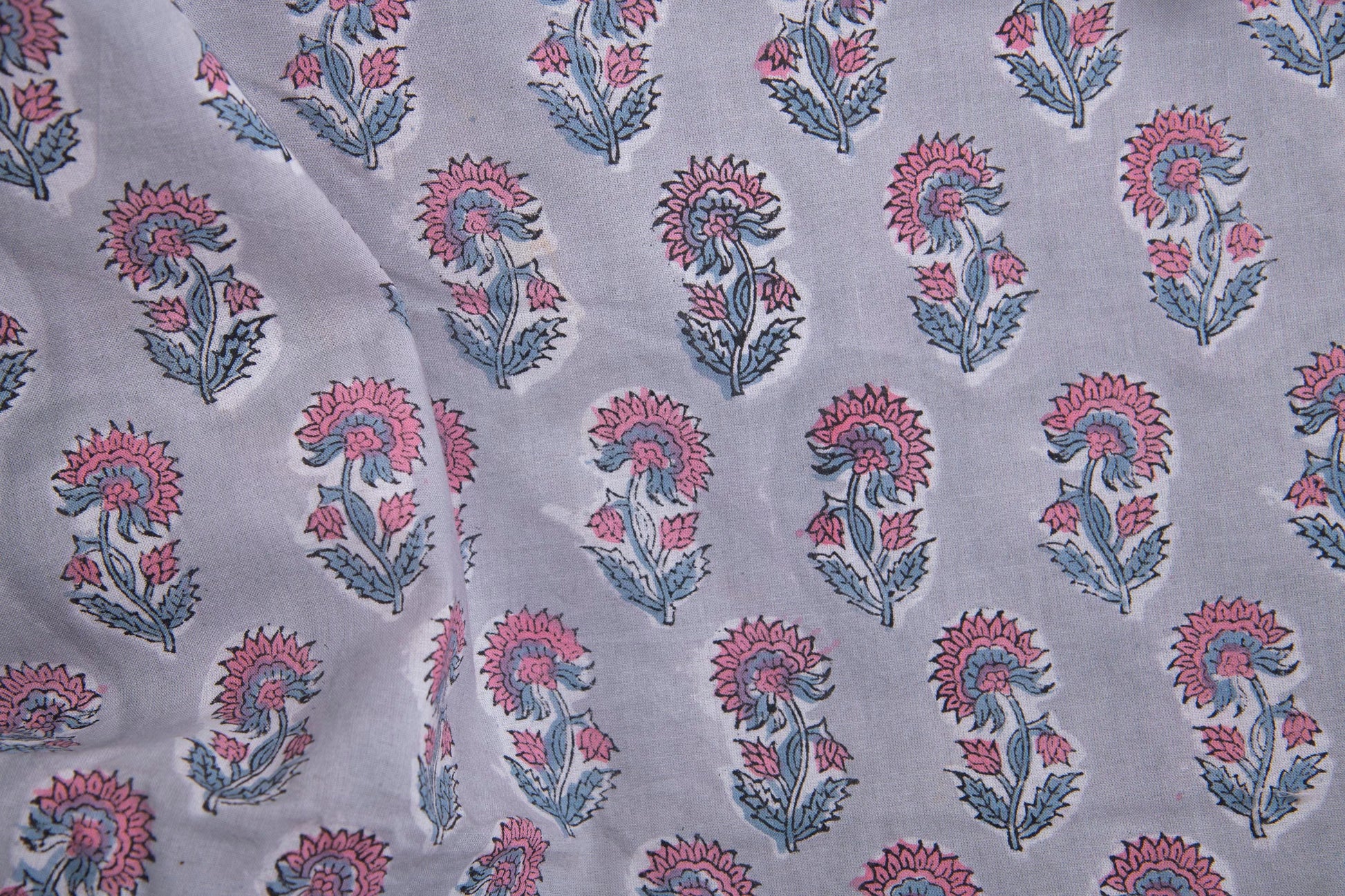 1 yard-Dove grey with peach floral motif hand block printed cotton fabric-dress fabric/quilting/decor/hair accessories fabric