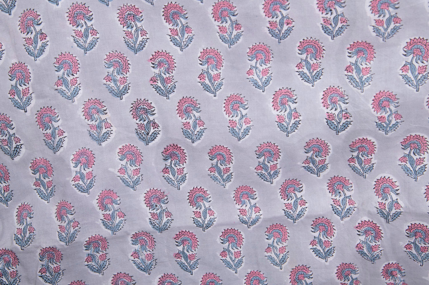 1 yard-Dove grey with peach floral motif hand block printed cotton fabric-dress fabric/quilting/decor/hair accessories fabric