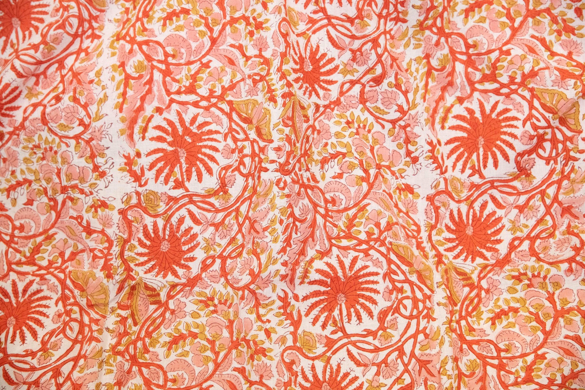 1 yard-Rust orange butterfly vine floral hand block printed cotton fabric-dress fabric/quilting/diy home decor/hair accessories fabric