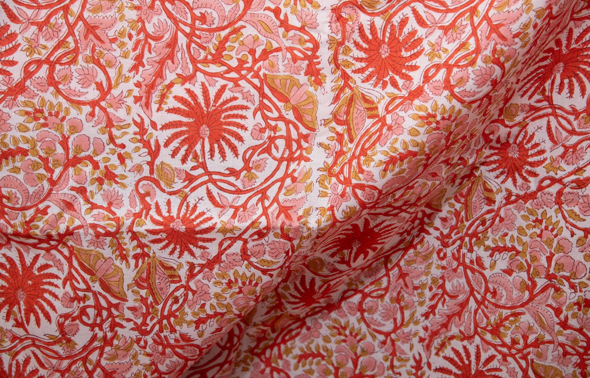 1 yard-Rust orange butterfly vine floral hand block printed cotton fabric-dress fabric/quilting/diy home decor/hair accessories fabric