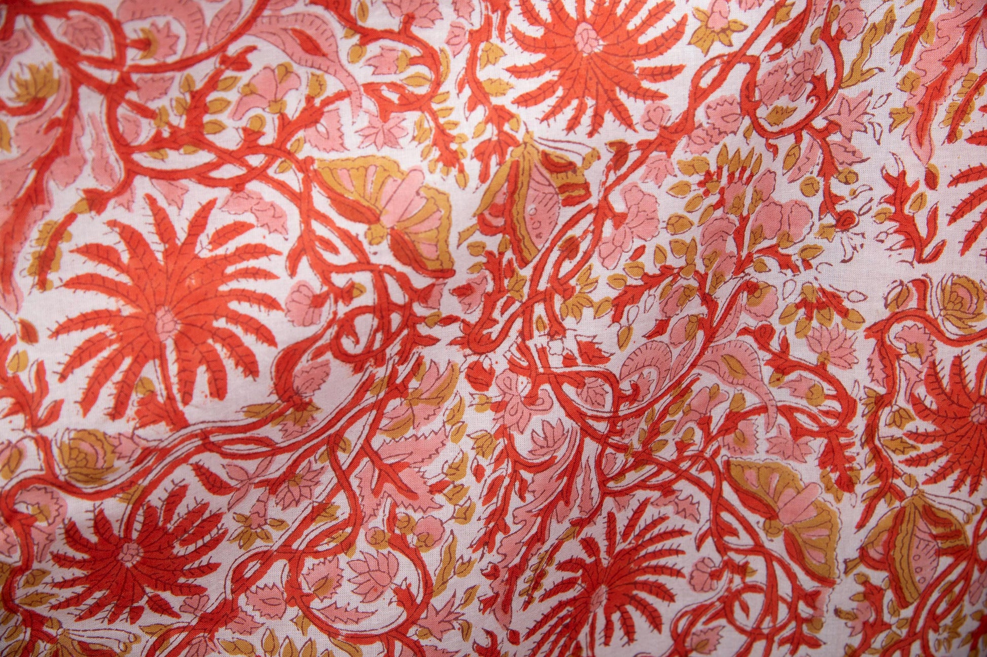 1 yard-Rust orange butterfly vine floral hand block printed cotton fabric-dress fabric/quilting/diy home decor/hair accessories fabric