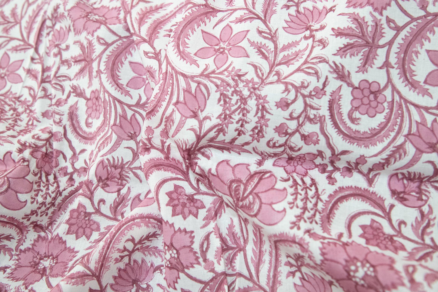 1 yard-Monotone dusty rose vines floral hand block printed cotton fabric-dress fabric/quilting/diy home decor/hair accessories fabric