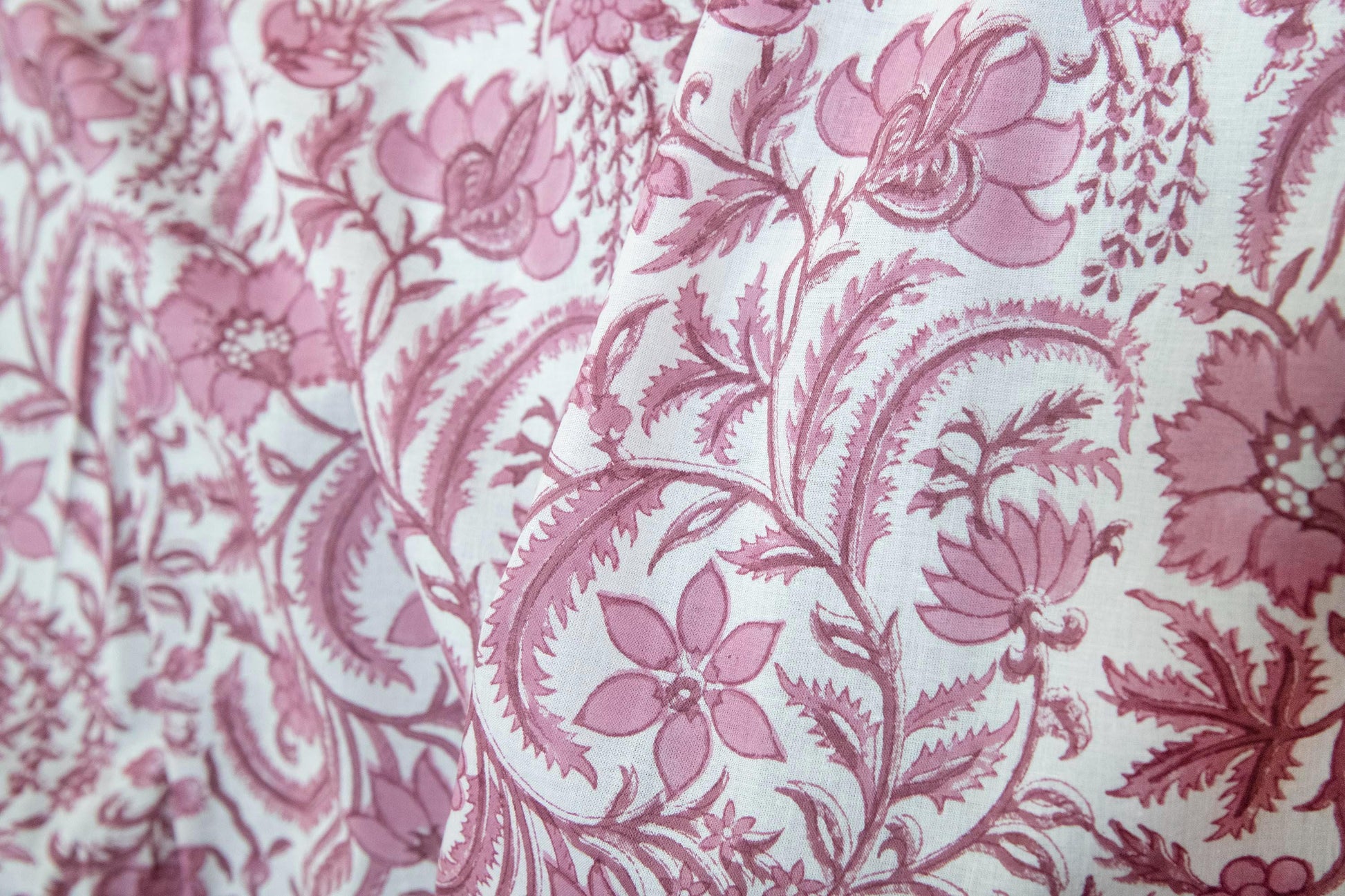 1 yard-Monotone dusty rose vines floral hand block printed cotton fabric-dress fabric/quilting/diy home decor/hair accessories fabric