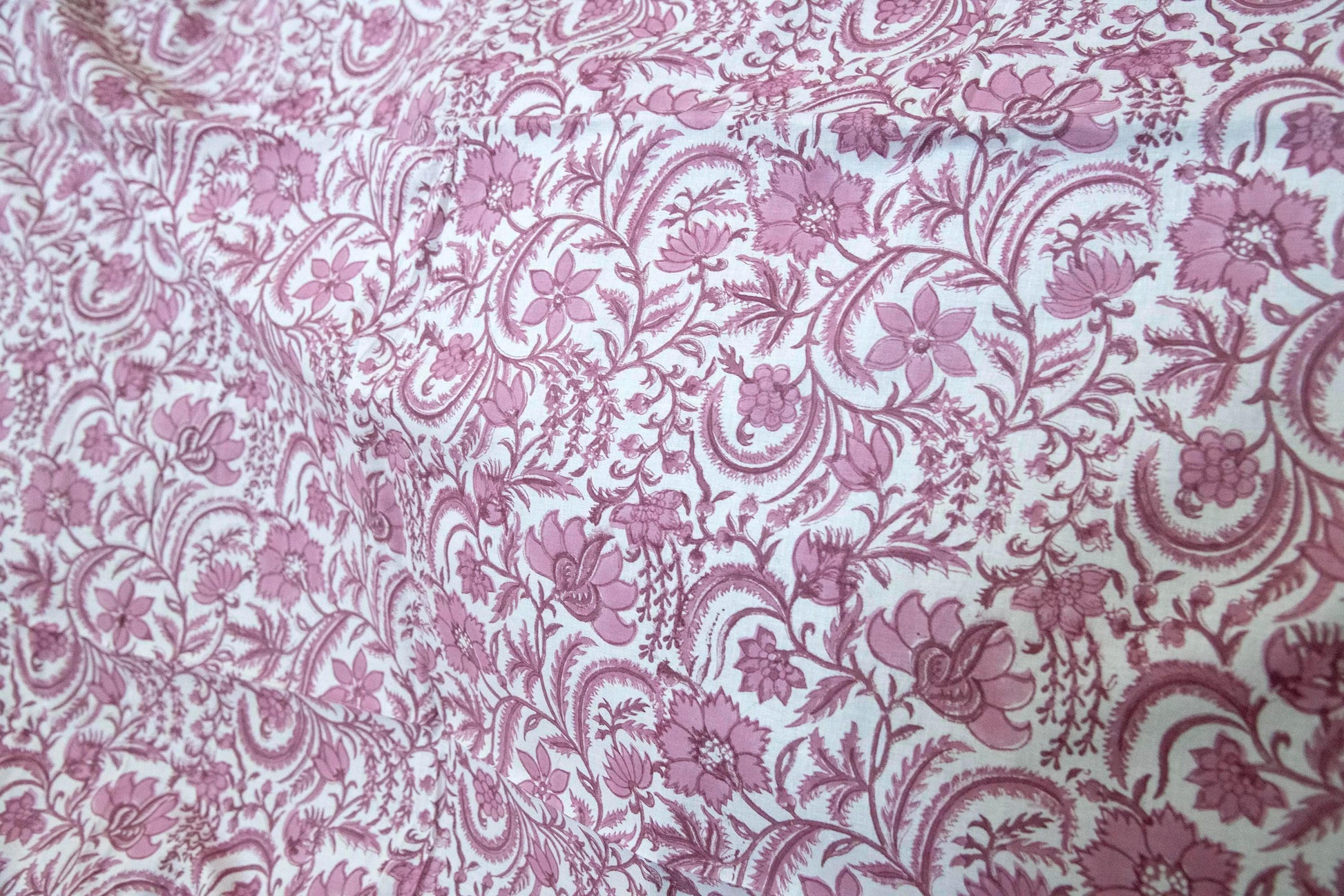 1 yard-Monotone dusty rose vines floral hand block printed cotton fabric-dress fabric/quilting/diy home decor/hair accessories fabric