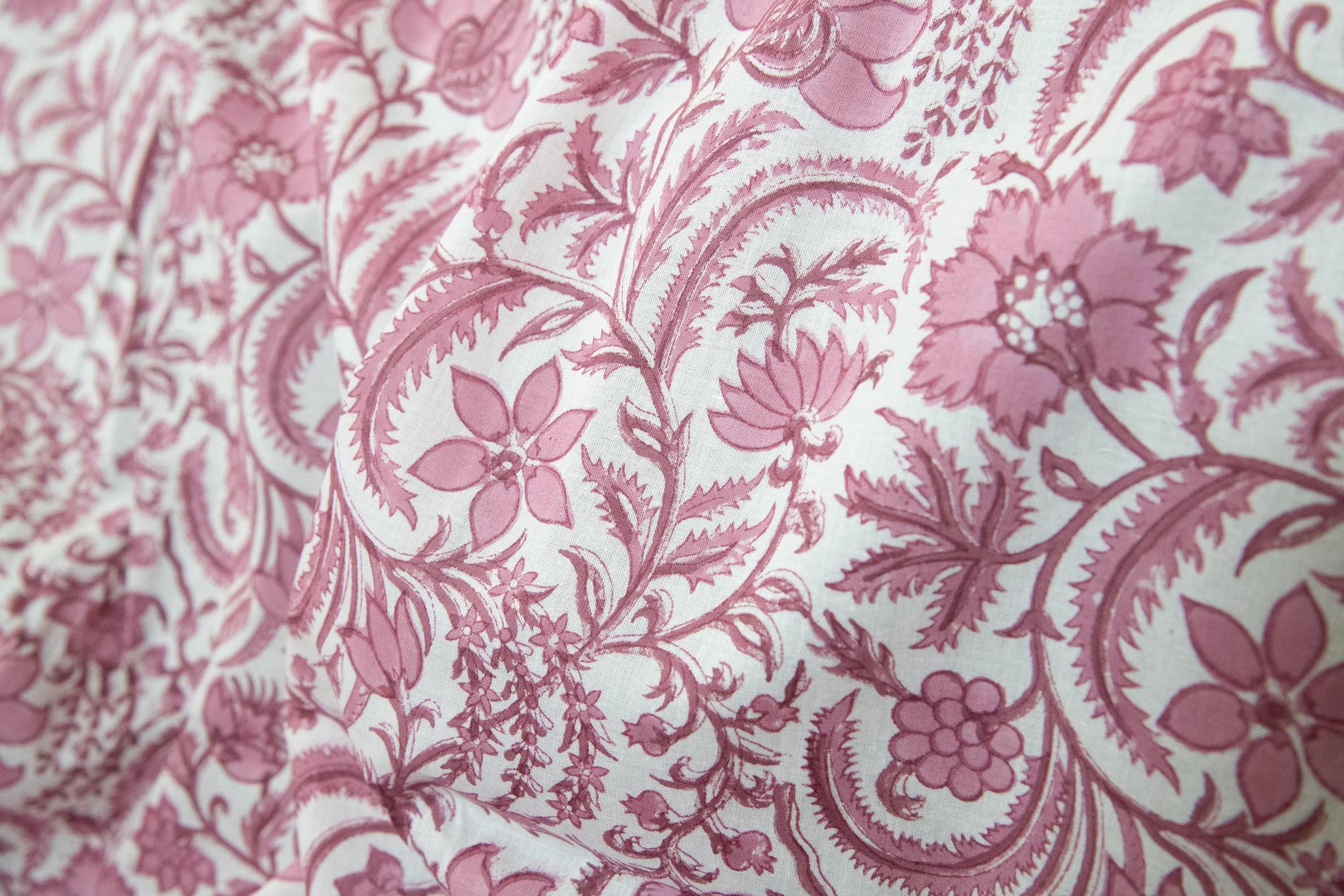 1 yard-Monotone dusty rose vines floral hand block printed cotton fabric-dress fabric/quilting/diy home decor/hair accessories fabric