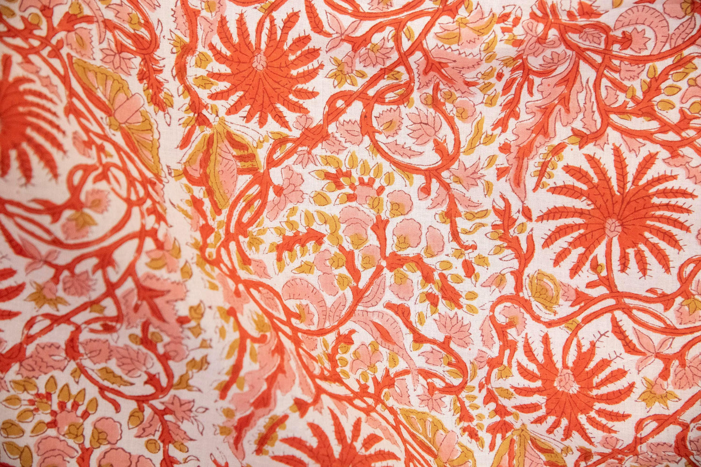 1 yard-Rust orange butterfly vine floral hand block printed cotton fabric-dress fabric/quilting/diy home decor/hair accessories fabric