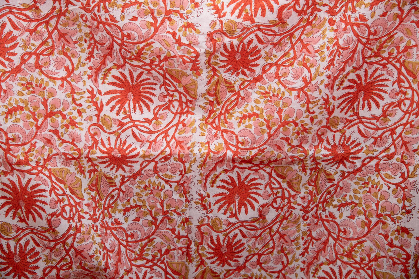 1 yard-Rust orange butterfly vine floral hand block printed cotton fabric-dress fabric/quilting/diy home decor/hair accessories fabric