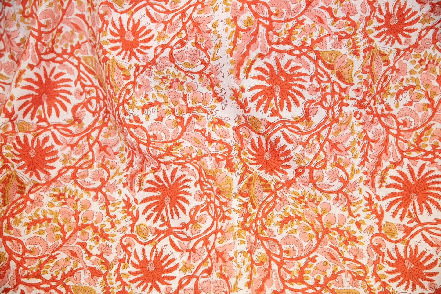 1 yard-Rust orange butterfly vine floral hand block printed cotton fabric-dress fabric/quilting/diy home decor/hair accessories fabric