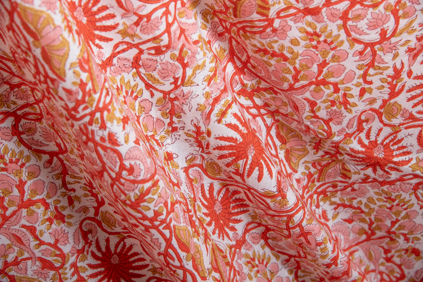 1 yard-Rust orange butterfly vine floral hand block printed cotton fabric-dress fabric/quilting/diy home decor/hair accessories fabric