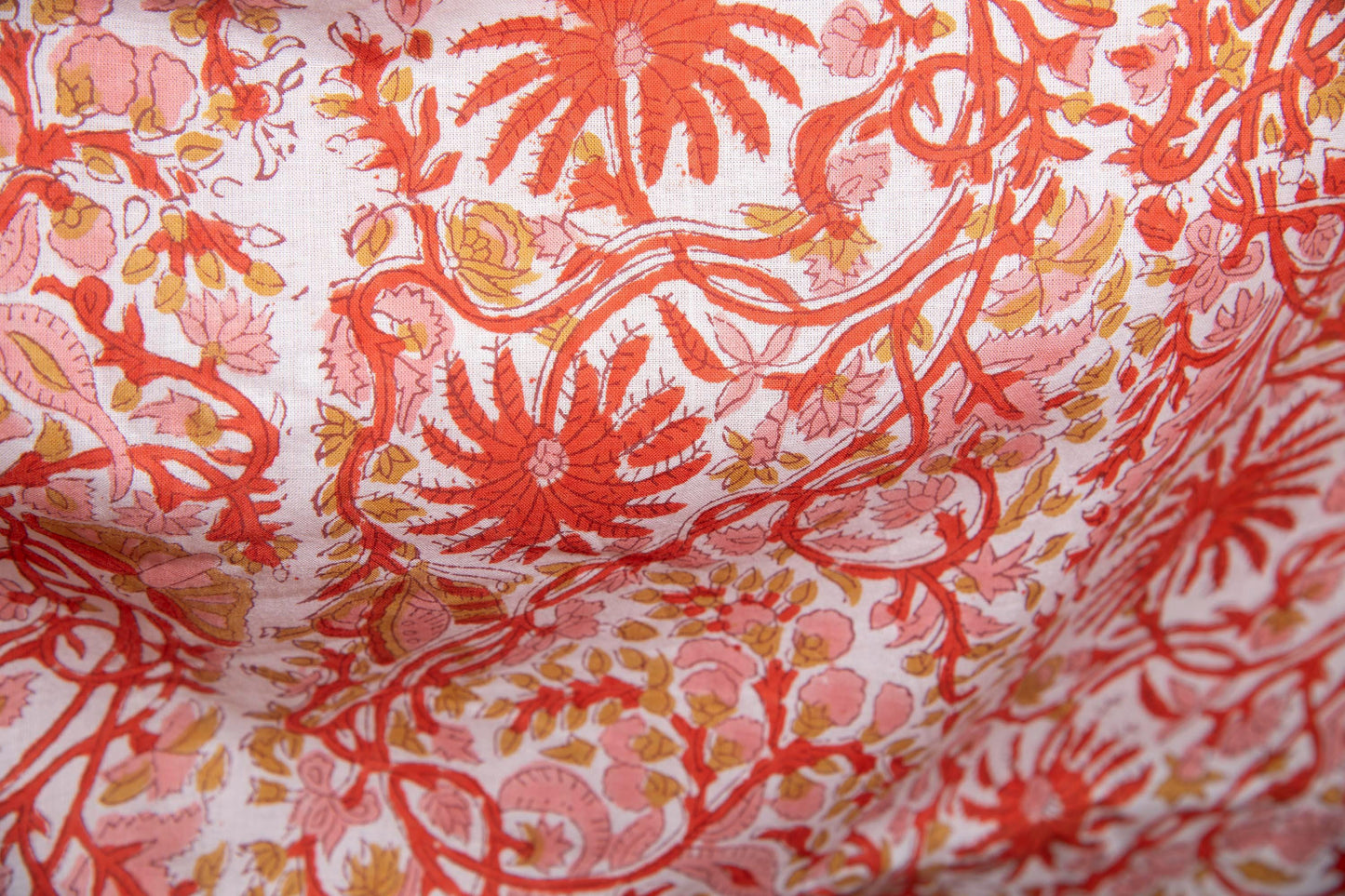 1 yard-Rust orange butterfly vine floral hand block printed cotton fabric-dress fabric/quilting/diy home decor/hair accessories fabric