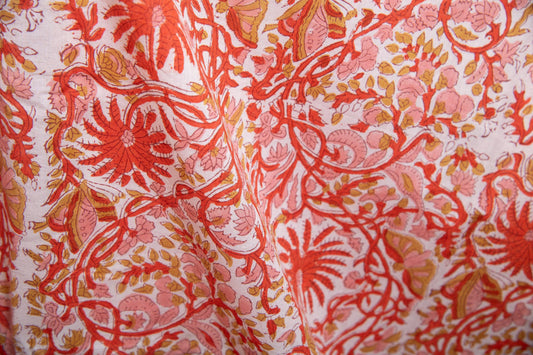 1 yard-Rust orange butterfly vine floral hand block printed cotton fabric-dress fabric/quilting/diy home decor/hair accessories fabric