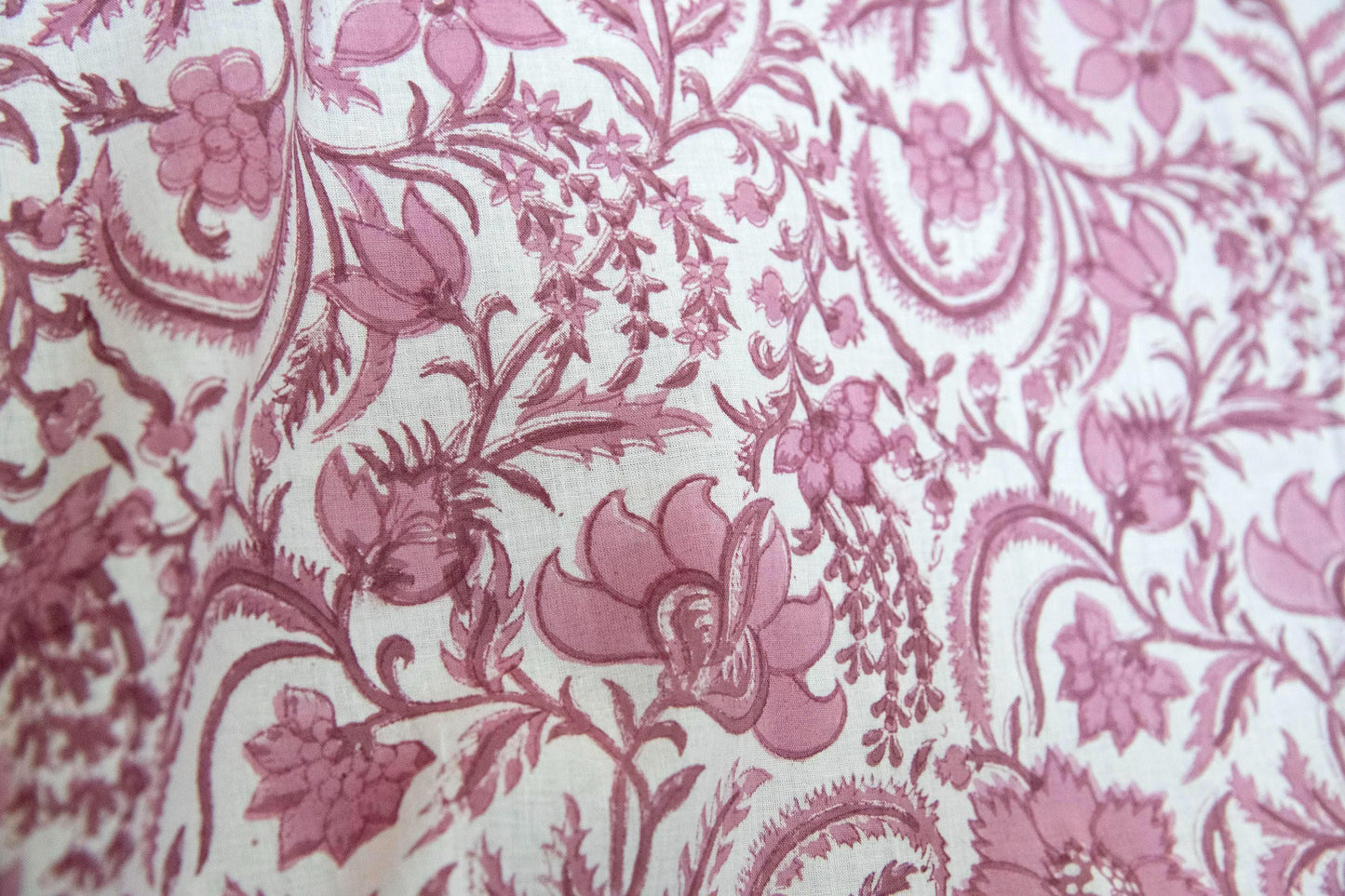 1 yard-Monotone dusty rose vines floral hand block printed cotton fabric-dress fabric/quilting/diy home decor/hair accessories fabric