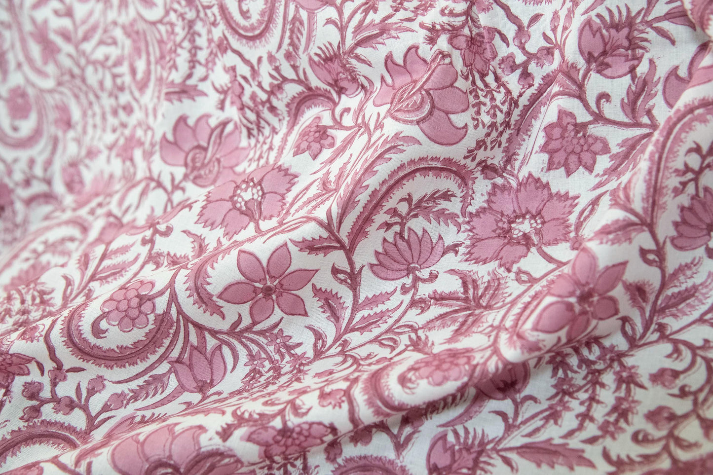 1 yard-Monotone dusty rose vines floral hand block printed cotton fabric-dress fabric/quilting/diy home decor/hair accessories fabric