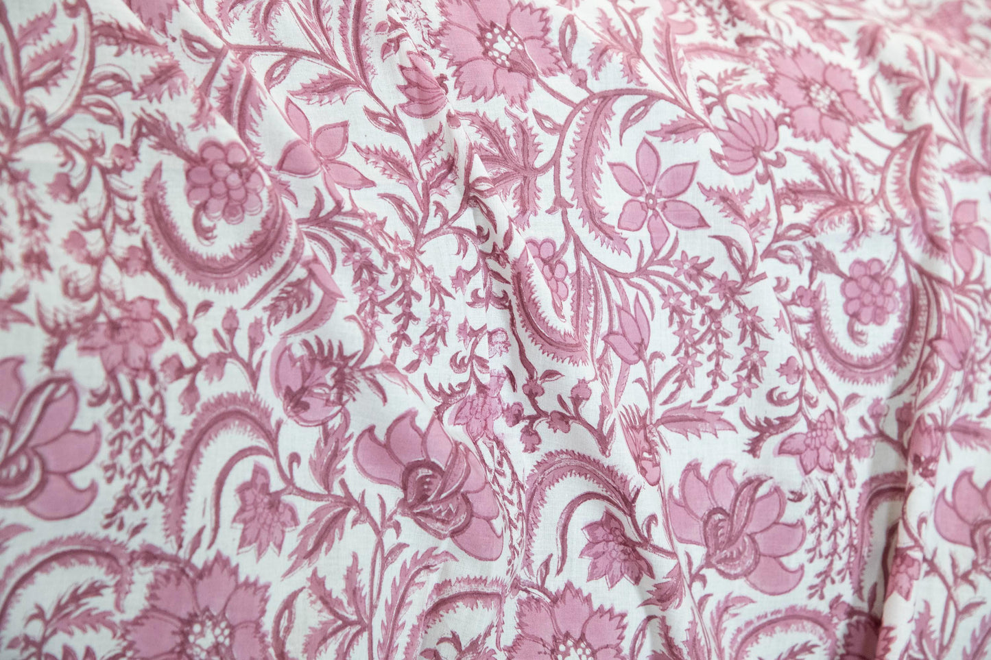 1 yard-Monotone dusty rose vines floral hand block printed cotton fabric-dress fabric/quilting/diy home decor/hair accessories fabric