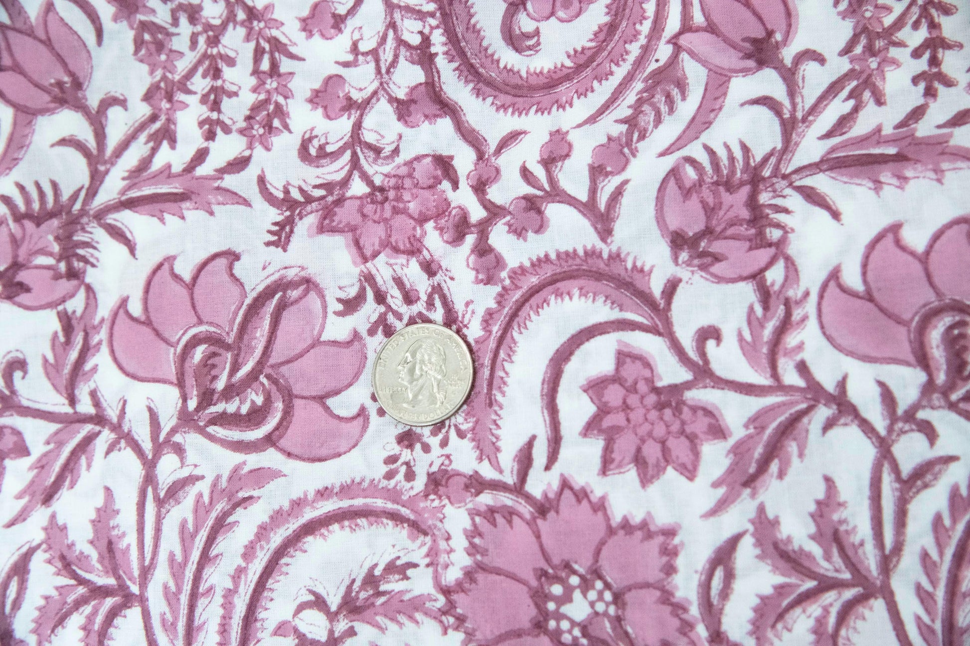 1 yard-Monotone dusty rose vines floral hand block printed cotton fabric-dress fabric/quilting/diy home decor/hair accessories fabric