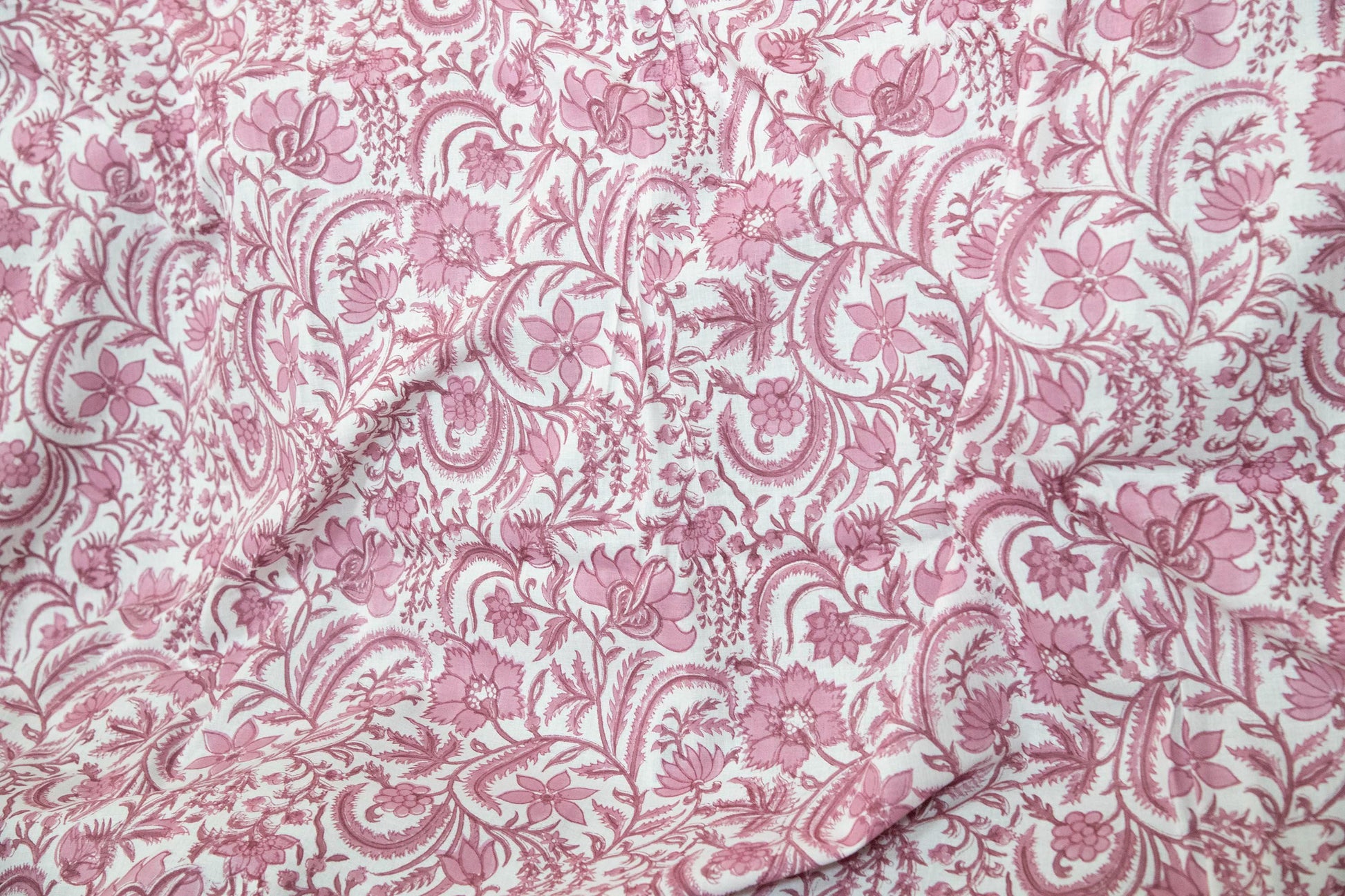 1 yard-Monotone dusty rose vines floral hand block printed cotton fabric-dress fabric/quilting/diy home decor/hair accessories fabric