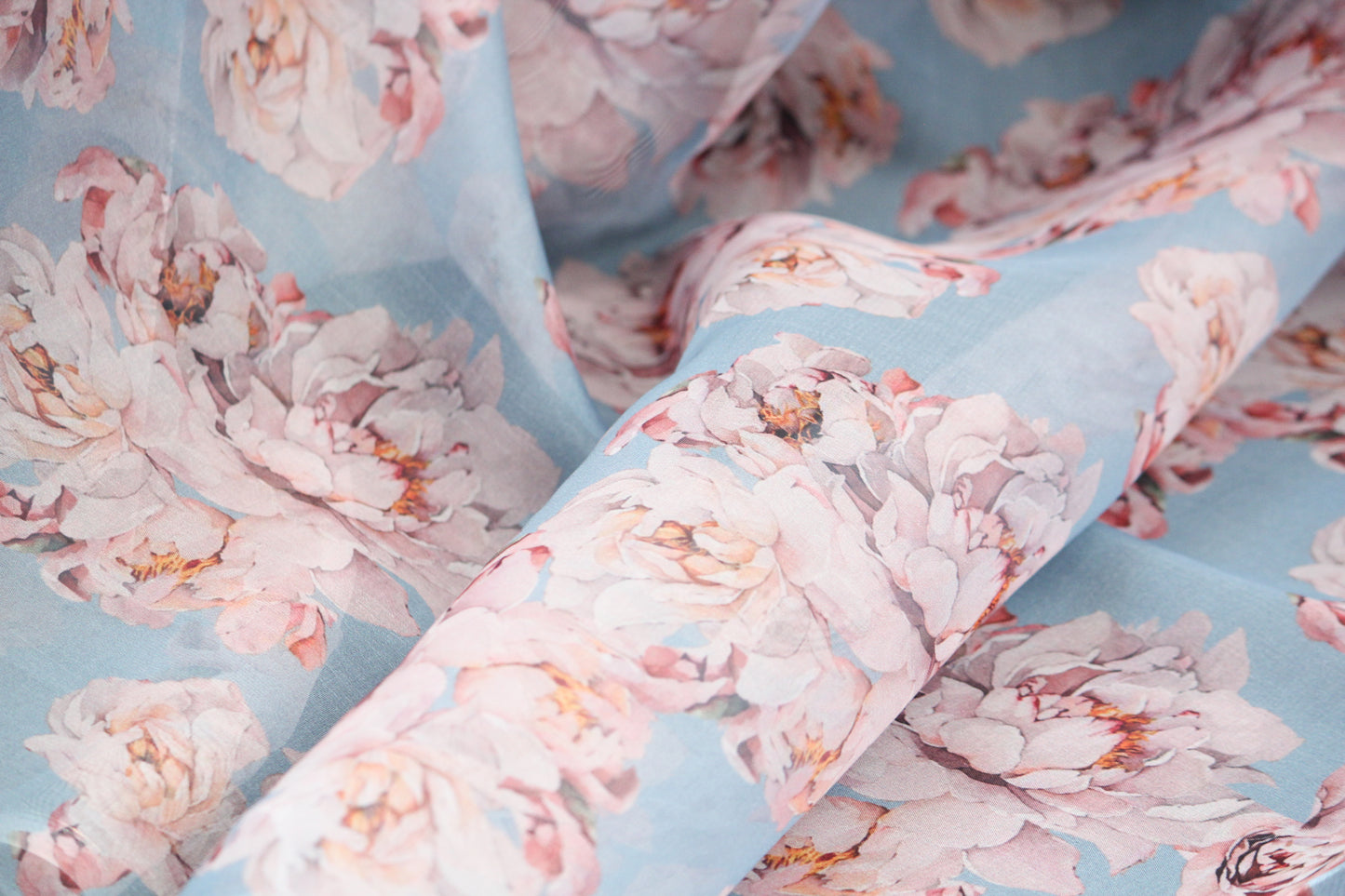 Organza fabric by the yard-Gorgeous watercolor look roses printed organza fabric