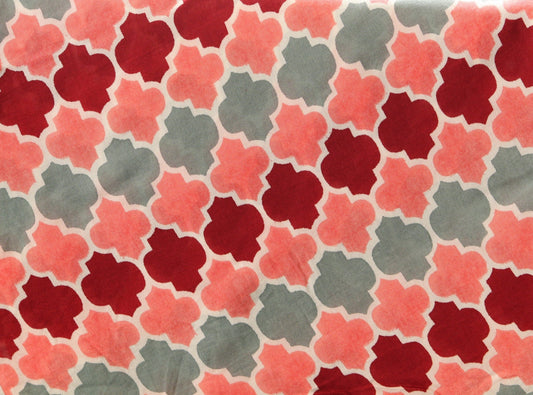 1 yard-moroccan tile print fabric-geometric fabric-peach fabric-red print-tile print fabric